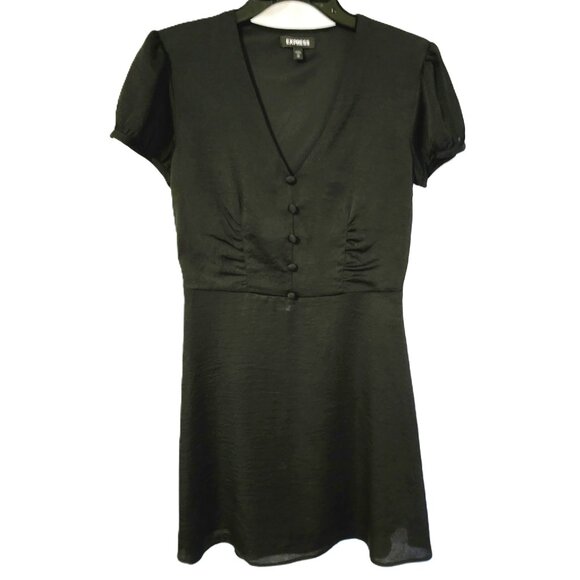 Express Black V-Neck 5 Button Cap Sleeve Shirtdress Size XS/TP NWOT - Picture 1 of 4